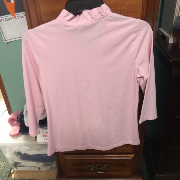 EUC Appleseed’s Light Pink Quarter Sleeve Solid Ruffle V-Neck Tee - Picture 3 of 6